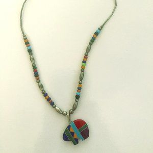 Sterling Silver Multi-stone Inlay Bear Necklace